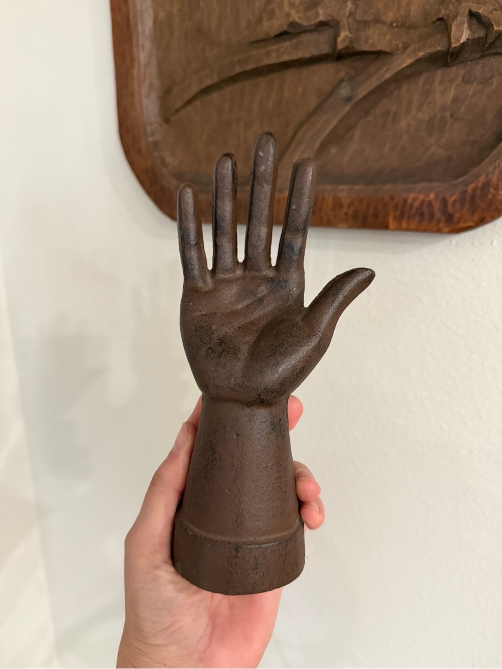 Vintage Cast Iron Hand Ring Holder Jewelry Display Palm Sculpture 8”